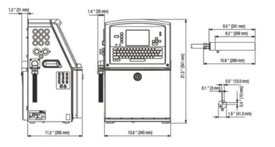 環保型電腦噴碼機平面參數圖：